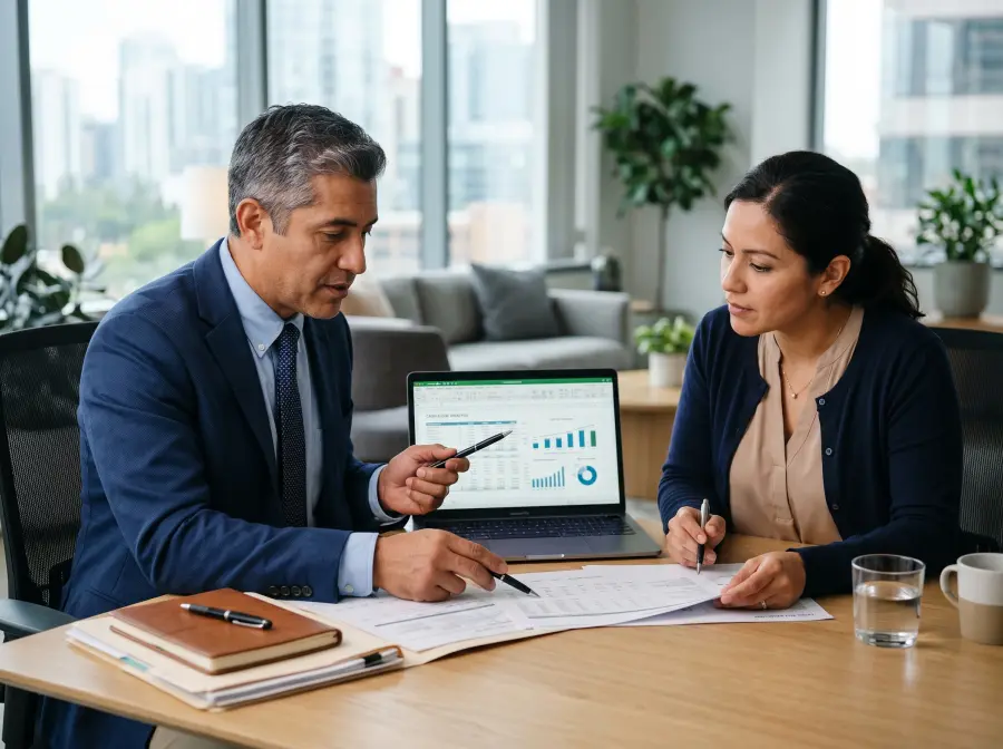 Director financiero externo (CFO virtual) asesorando al dueño de un negocio